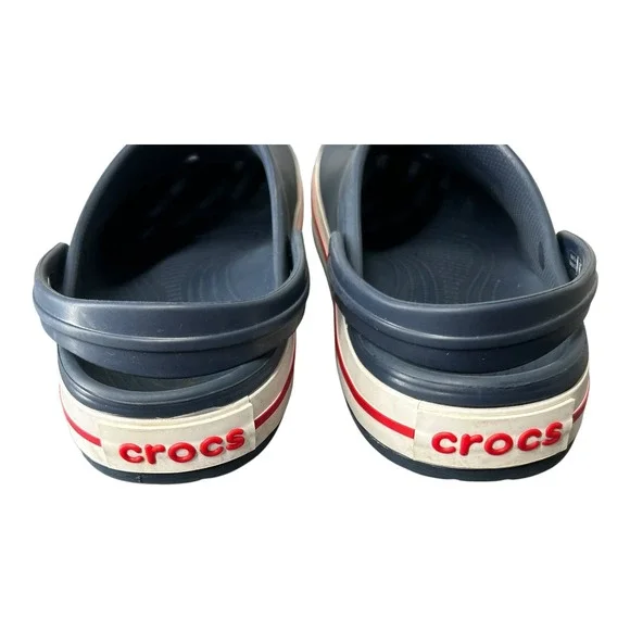 Crocs Mens Classic Clog Navy Blue Red White Accents‎ Jibbitz Size M 13 - Picture 10 of 11